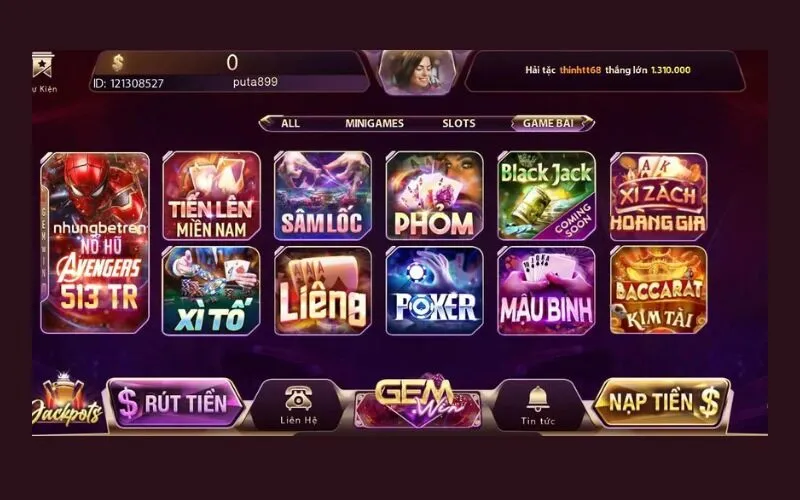 Giao diện game bài khi bạn truy cập đúng link của GemWin